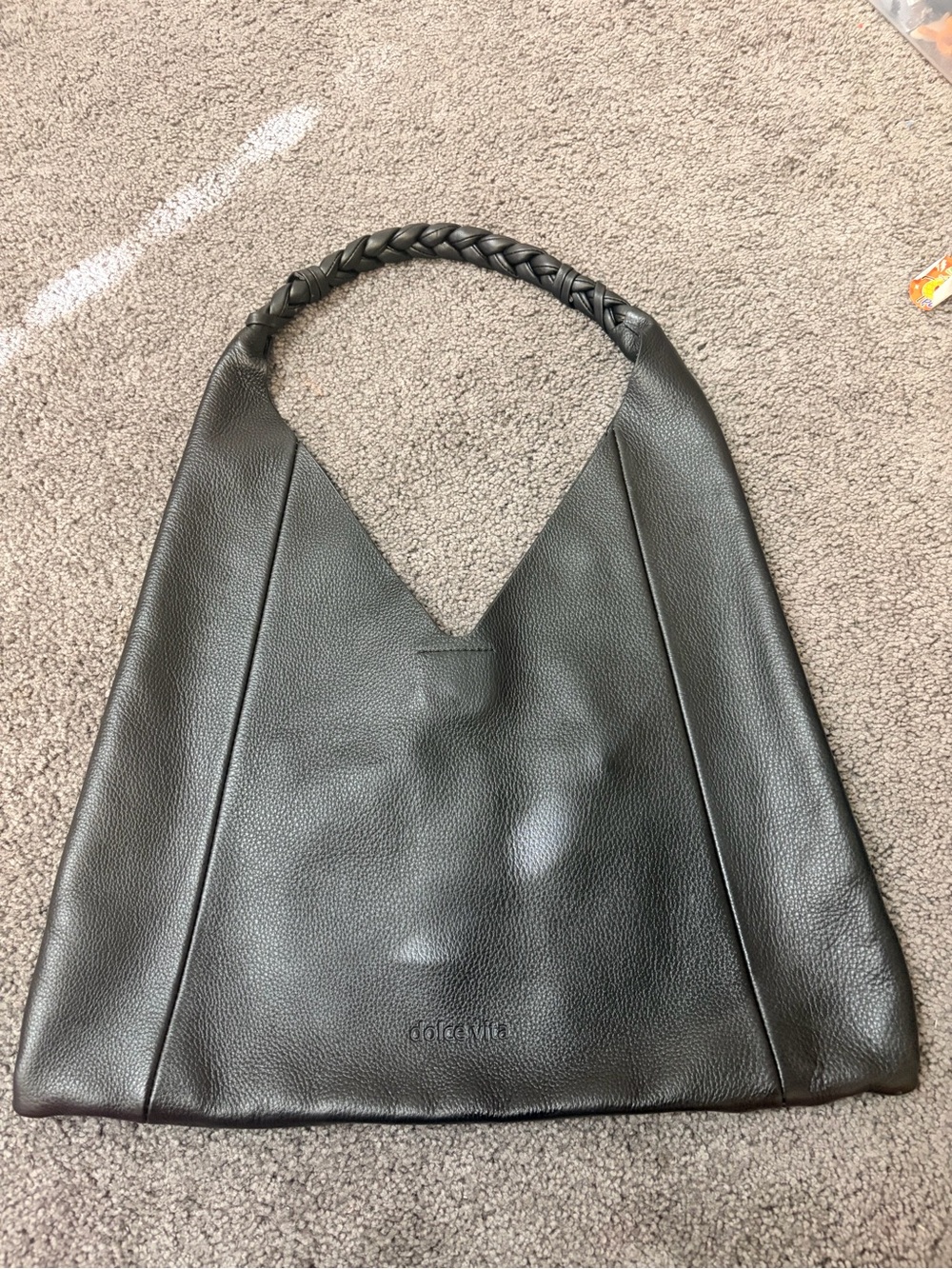 Dolce Vita Black Braided-Handle Leather Hobo Bag